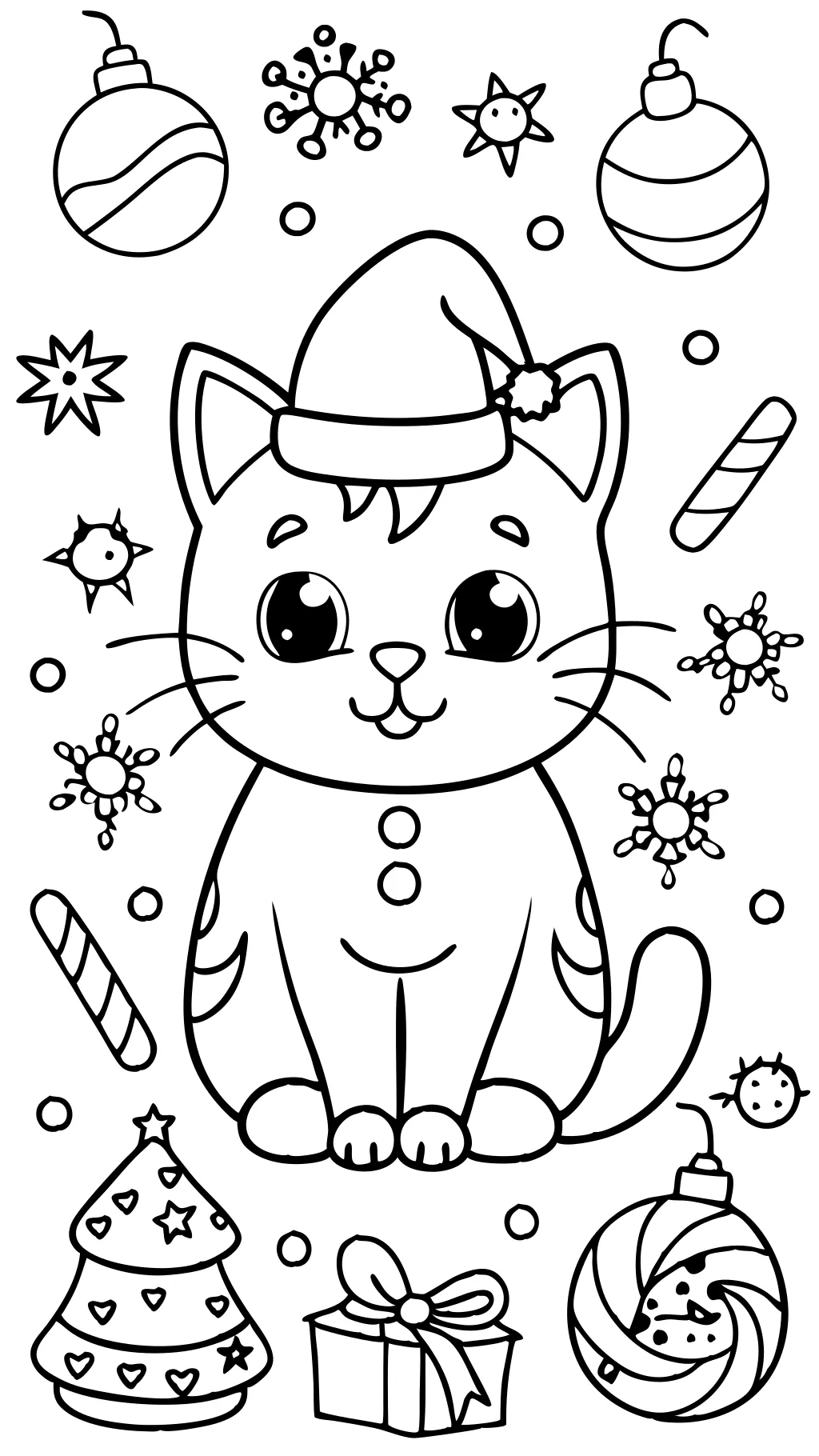 Página para colorear del gatito de Navidad